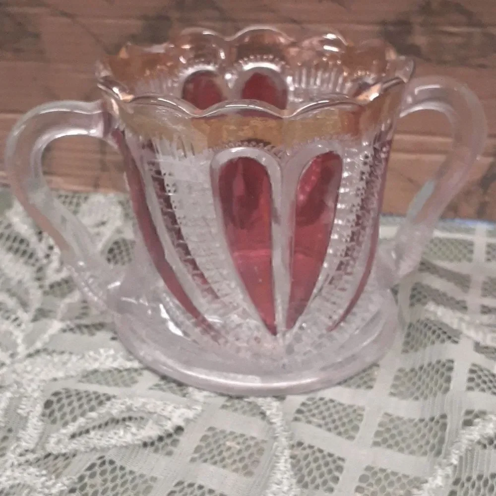 HEART Ruby/Gold Stained‎ sugar bowl/glass 1890-1910EAPG by US GLASS BLAZIN  rare